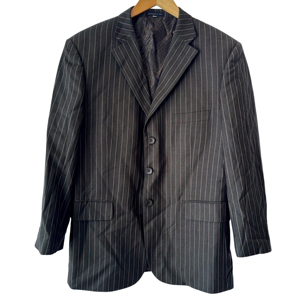Tessori Uomo‎ Super 150s Pinstripe Blazer Jacket Charcoal Grey 38S Hand Tailored